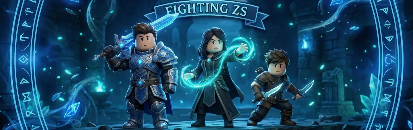 The FightingZs mascots: three blocky adventurers under a Fighting Zs banner